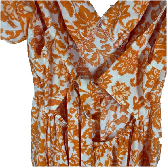 Shein Orange Babydoll Dress – Scoop Back, Tie Detail, Puff Sleeves, Size 6 - Picture 3 of 7